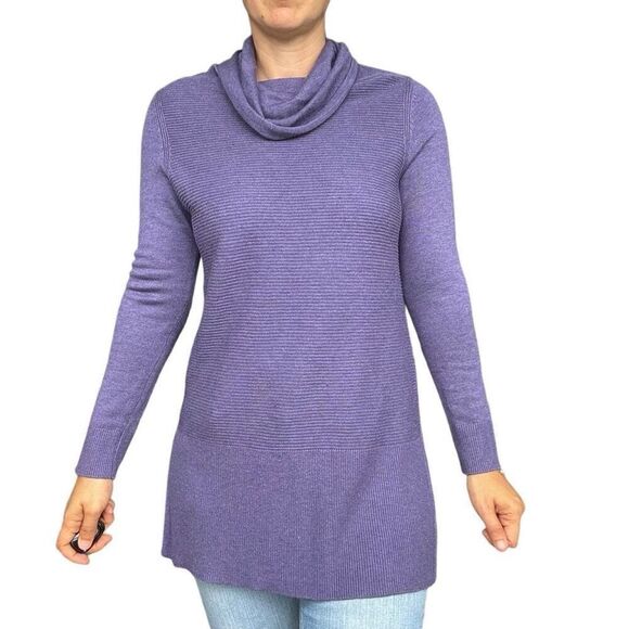 Adrienne Vitadini Purple Pullover Cowl Neck Sweater Size Medium Rib Knit Tunic - Picture 1 of 9